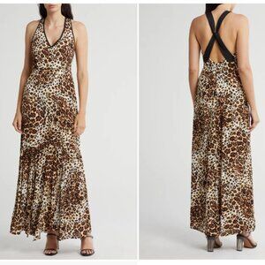 Lovestitch Leopard Print Sleeveless Maxi Dress Came/Brown Small